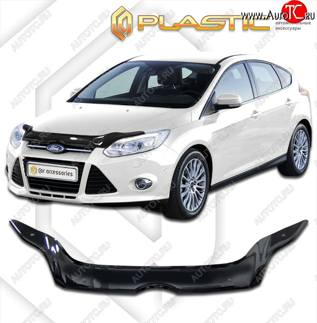 2 269 р. Дефлектор капота CA-Plastiс  Ford Focus  3 (2010-2015) хэтчбэк дорестайлинг (classic черный, без надписи)  с доставкой в г. Королёв