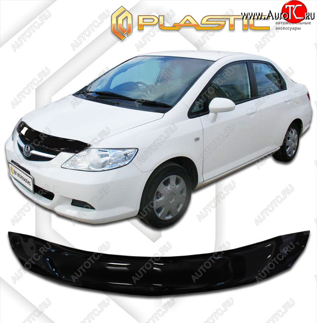 1 899 р. Дефлектор капота CA-Plastic  Honda Fit Aria  GD (2005-2009) рестайлинг седан (classic черный, без надписи)  с доставкой в г. Королёв