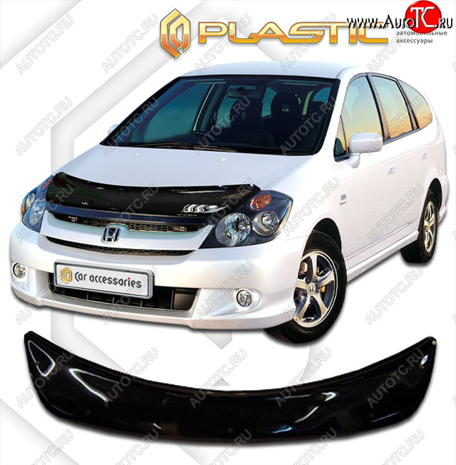 2 099 р. Дефлектор капота CA-Plastic  Honda Stream  1 RN2,RN4, RN1, RN3, RN5 (2003-2006) рестайлинг (classic черный, без надписи)  с доставкой в г. Королёв