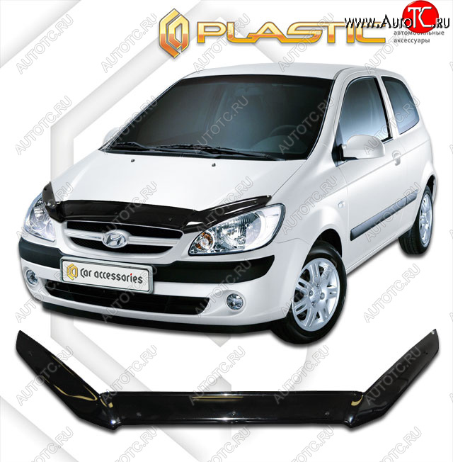 1 899 р. Дефлектор капота CA-Plastic  Hyundai Getz  TB (2005-2011) хэтчбэк 3 дв. рестайлинг (cерия Сlassic черный, без надписи)  с доставкой в г. Королёв