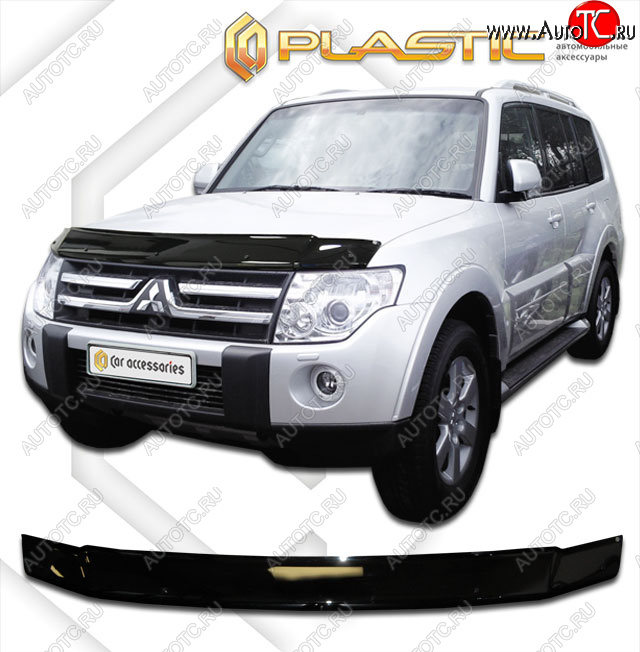 1 979 р. Дефлектор капота CA-Plastic Mitsubishi Pajero 4 V80 дорестайлинг (2006-2011) (classic черный, без надписи)  с доставкой в г. Королёв