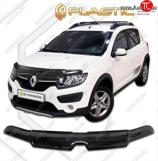 2 359 р. Дефлектор капота CA-Plastic  Renault Sandero Stepway  (B8) (2014-2022) дорестайлинг, рестайлинг (classic черный, без надписи)  с доставкой в г. Королёв