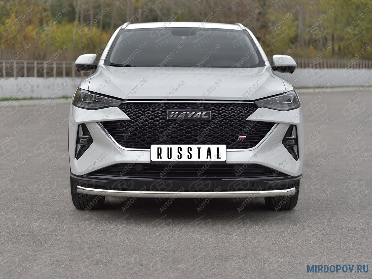 11 649 р. Защита переднего бампера d63 секции SLITKOFF  Haval F7x (2022-2024)  рестайлинг (нержавейка полированная)  с доставкой в г. Королёв