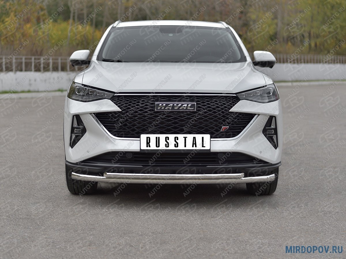 12 999 р. Защита переднего бампера d63*42 дуга SLITKOFF  Haval F7x (2022-2024)  рестайлинг (нержавейка полированная)  с доставкой в г. Королёв