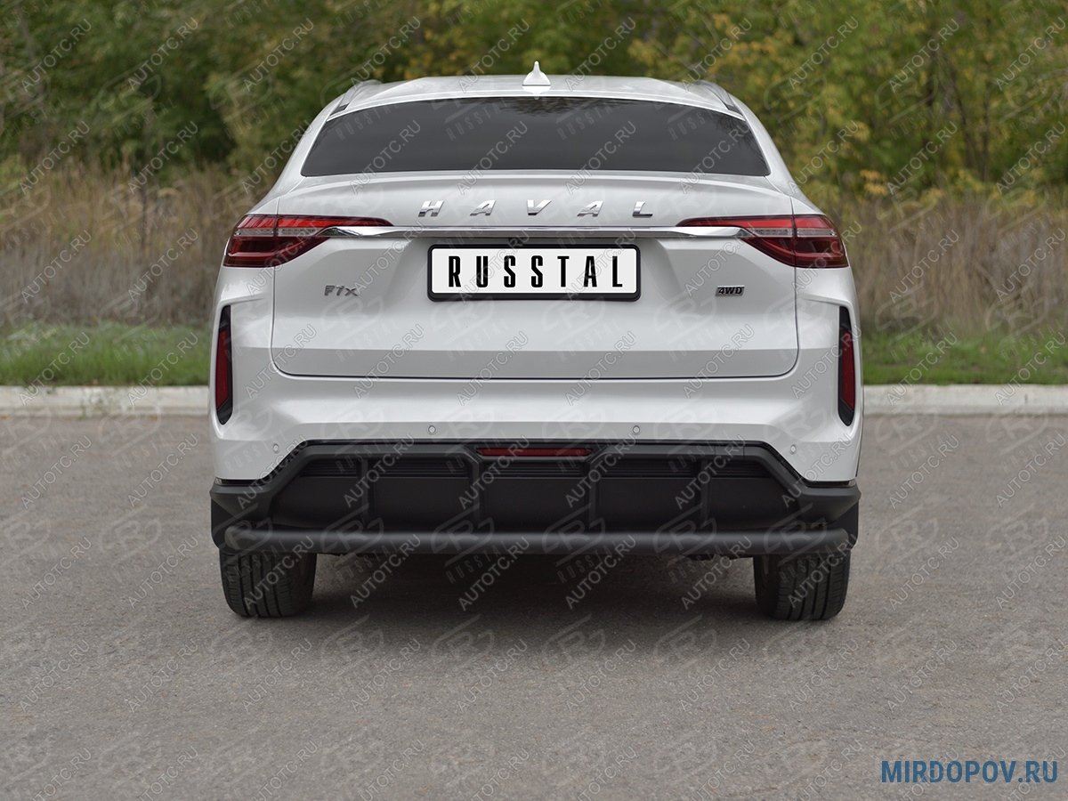 9 399 р. Защита заднего бампера d63 секции SLITKOFF  Haval F7x (2022-2025)  рестайлинг (нержавейка окрашенная в черный цвет)  с доставкой в г. Королёв