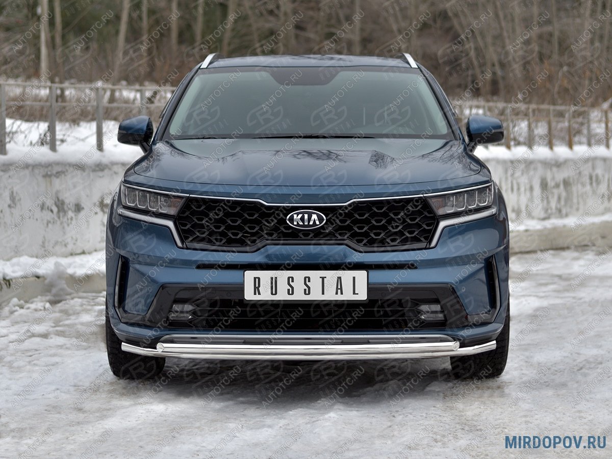 15 999 р. Защита переднего бампера d42 секции-d42 дуга SLITKOFF  KIA Sorento  MQ4 (2020-2022) (нержавейка)  с доставкой в г. Королёв