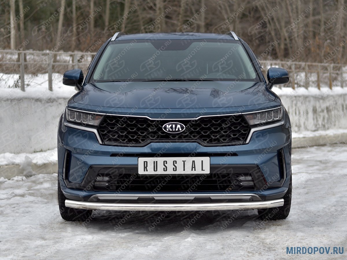 11 649 р. Защита переднего бампера d63 секции SLITKOFF  KIA Sorento  MQ4 (2020-2022) (нержавейка полированная)  с доставкой в г. Королёв