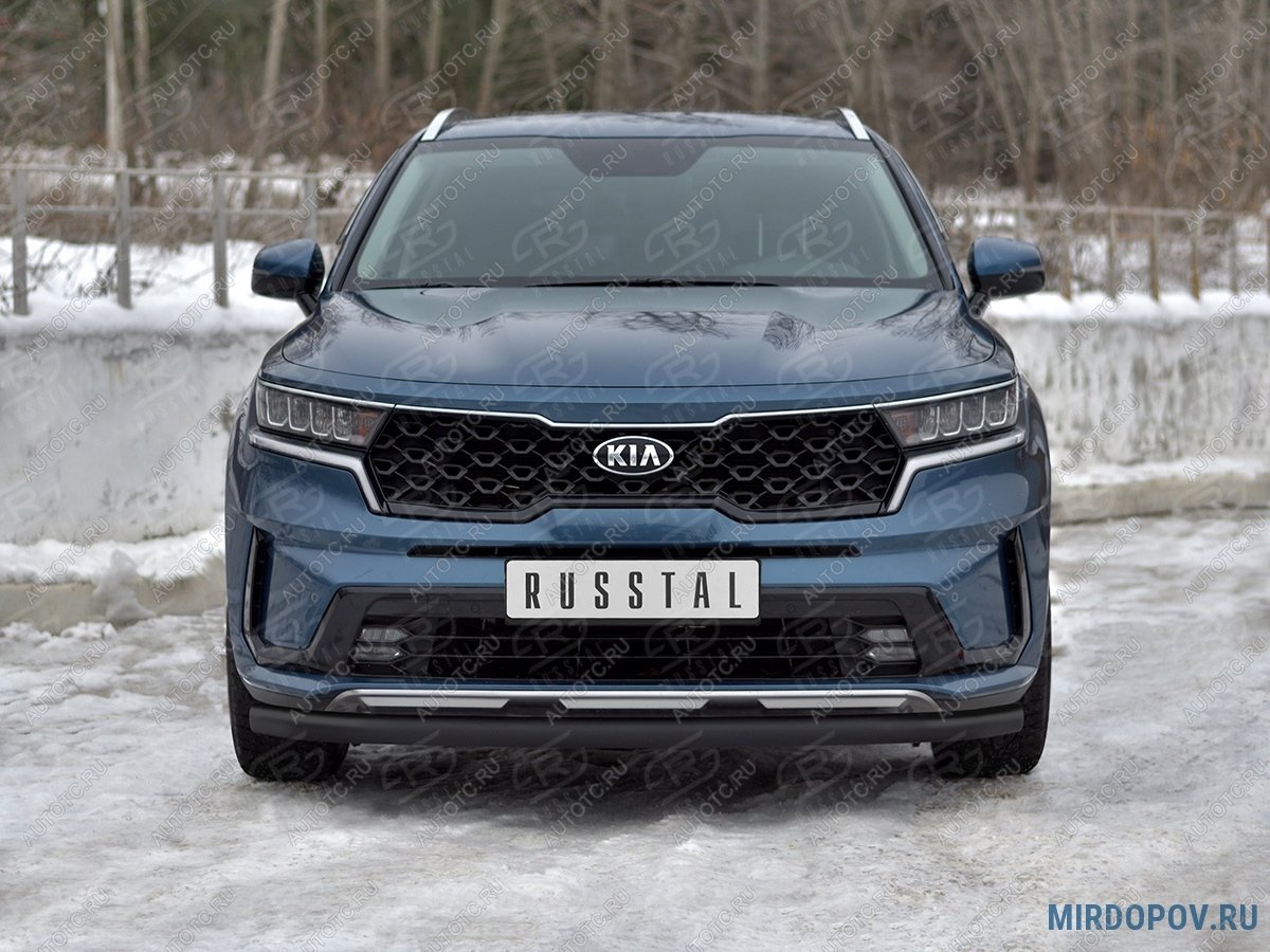 8 699 р. Защита переднего бампера d63 секции SLITKOFF  KIA Sorento  MQ4 (2020-2022) (нержавейка окрашенная в черный цвет)  с доставкой в г. Королёв