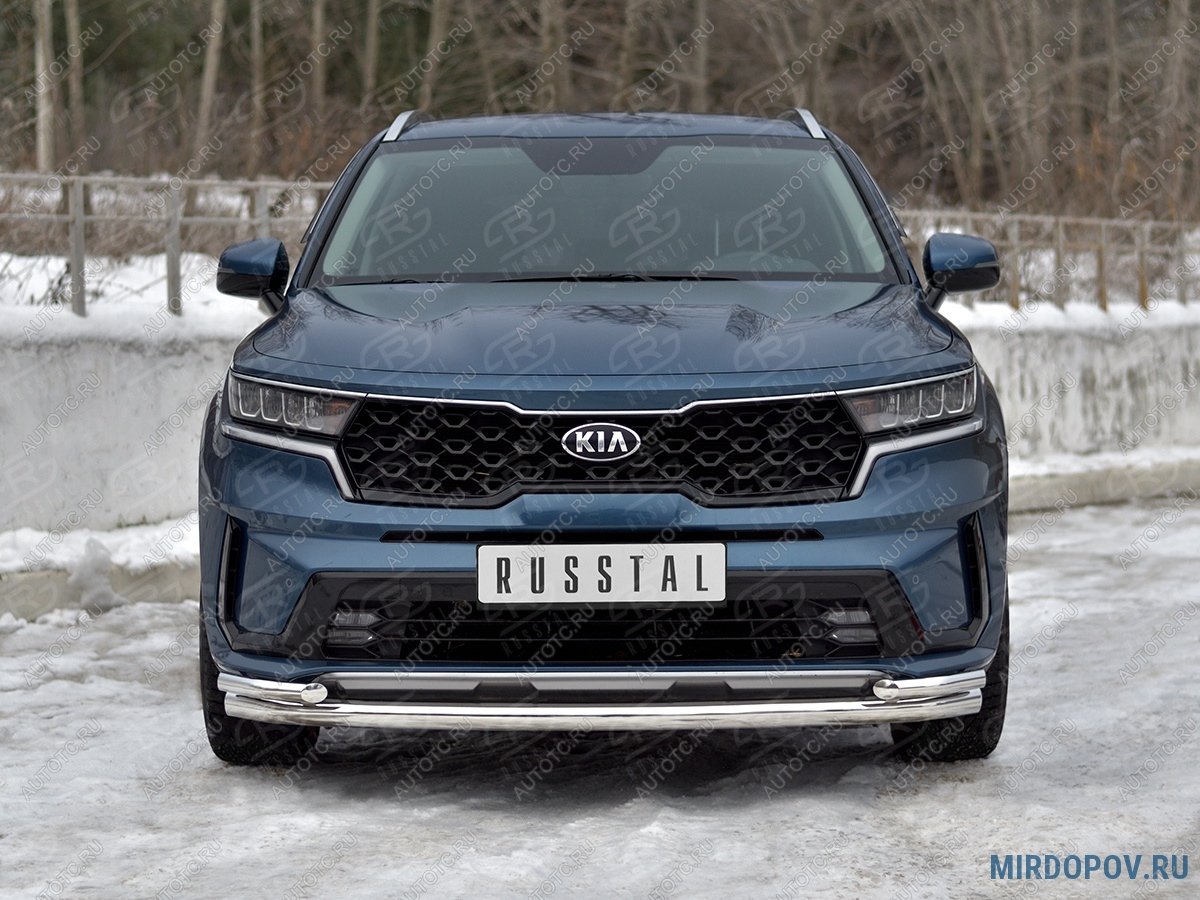 15 549 р. Защита переднего бампера d63 секции-d42 уголки SLITKOFF  KIA Sorento  MQ4 (2020-2022) (нержавейка полированная)  с доставкой в г. Королёв