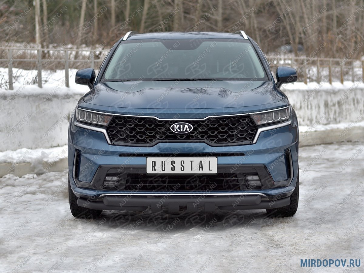 15 899 р. Защита переднего бампера d63 мм секции-d63 мм уголки+клыки SLITKOFF  KIA Sorento  MQ4 (2020-2022) (нержавейка окрашенная в черный цвет)  с доставкой в г. Королёв