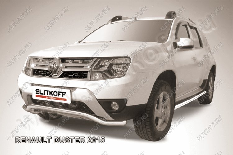 12 799 р. Защита переднего бампера (нержавейка, волна 57) Slitkoff  Renault Duster  HS (2015-2021) рестайлинг (полированная)  с доставкой в г. Королёв