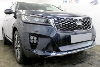 3 199 р. Защитная сетка в бампер (низ, ячейка 3х7 мм) Alfeco Стандарт KIA Sorento UM/Prime рестайлинг (2018-2020) (Хром)  с доставкой в г. Королёв. Увеличить фотографию 4