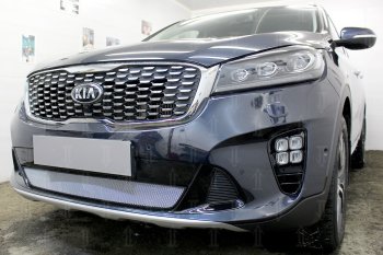 3 199 р. Защитная сетка в бампер (низ, ячейка 3х7 мм) Alfeco Стандарт KIA Sorento UM/Prime рестайлинг (2018-2020) (Хром)  с доставкой в г. Королёв. Увеличить фотографию 5