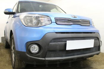 4 849 р. Защитная сетка в бампер (2 части, ячейка 3х7 мм) Alfeco Стандарт KIA Soul PS рестайлинг (2017-2019) (Чёрная)  с доставкой в г. Королёв. Увеличить фотографию 2