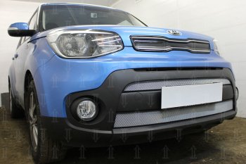 4 799 р. Защитная сетка в бампер (2 части, ячейка 3х7 мм) Alfeco Стандарт KIA Soul PS рестайлинг (2017-2019) (Хром)  с доставкой в г. Королёв. Увеличить фотографию 2