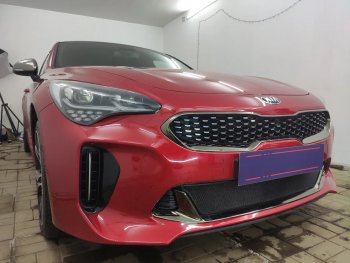 3 199 р. Защитная сетка в бампер (низ, ячейка 3х7 мм) Alfeco Стандарт KIA Stinger (2017-2024) (Чёрная)  с доставкой в г. Королёв. Увеличить фотографию 2