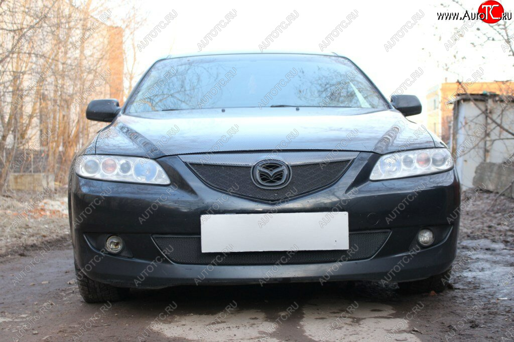 3 099 р. Защитная сетка в бампер (верх, ячейка 3х7 мм) Alfeco Стандарт Mazda 6 GG лифтбэк дорестайлинг (2002-2005) (Чёрная)  с доставкой в г. Королёв