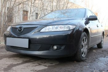 3 099 р. Защитная сетка в бампер (верх, ячейка 3х7 мм) Alfeco Стандарт Mazda 6 GG лифтбэк дорестайлинг (2002-2005) (Чёрная)  с доставкой в г. Королёв. Увеличить фотографию 3