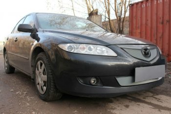 3 199 р. Защитная сетка в бампер (верх, ячейка 3х7 мм) Alfeco Стандарт Mazda 6 GG лифтбэк дорестайлинг (2002-2005) (Хром)  с доставкой в г. Королёв. Увеличить фотографию 2