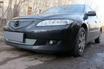 3 199 р. Защитная сетка в бампер (верх, ячейка 3х7 мм) Alfeco Стандарт Mazda 6 GG лифтбэк дорестайлинг (2002-2005) (Хром)  с доставкой в г. Королёв. Увеличить фотографию 3