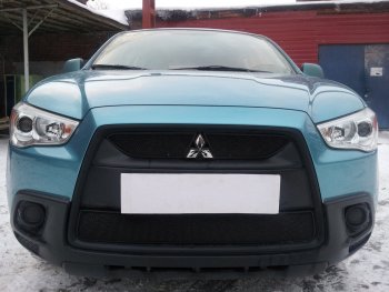 2 899 р. Защитная сетка в бампер (низ, ячейка 3х7 мм) Alfeco Стандарт Mitsubishi ASX дорестайлинг (2010-2012) (Чёрная)  с доставкой в г. Королёв. Увеличить фотографию 1