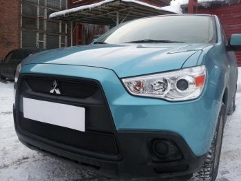 3 589 р. Защитная сетка в бампер (низ, ячейка 3х7 мм) Alfeco Стандарт Mitsubishi ASX дорестайлинг (2010-2012) (Чёрная)  с доставкой в г. Королёв. Увеличить фотографию 2