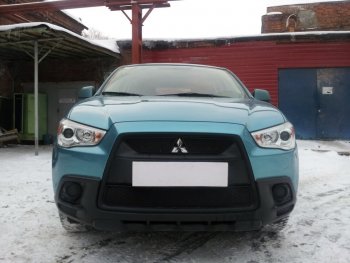 3 589 р. Защитная сетка в бампер (низ, ячейка 3х7 мм) Alfeco Стандарт Mitsubishi ASX дорестайлинг (2010-2012) (Чёрная)  с доставкой в г. Королёв. Увеличить фотографию 3