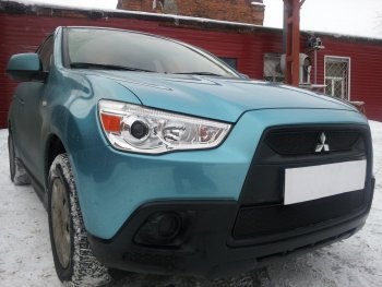 3 589 р. Защитная сетка в бампер (низ, ячейка 3х7 мм) Alfeco Стандарт Mitsubishi ASX дорестайлинг (2010-2012) (Чёрная)  с доставкой в г. Королёв. Увеличить фотографию 4