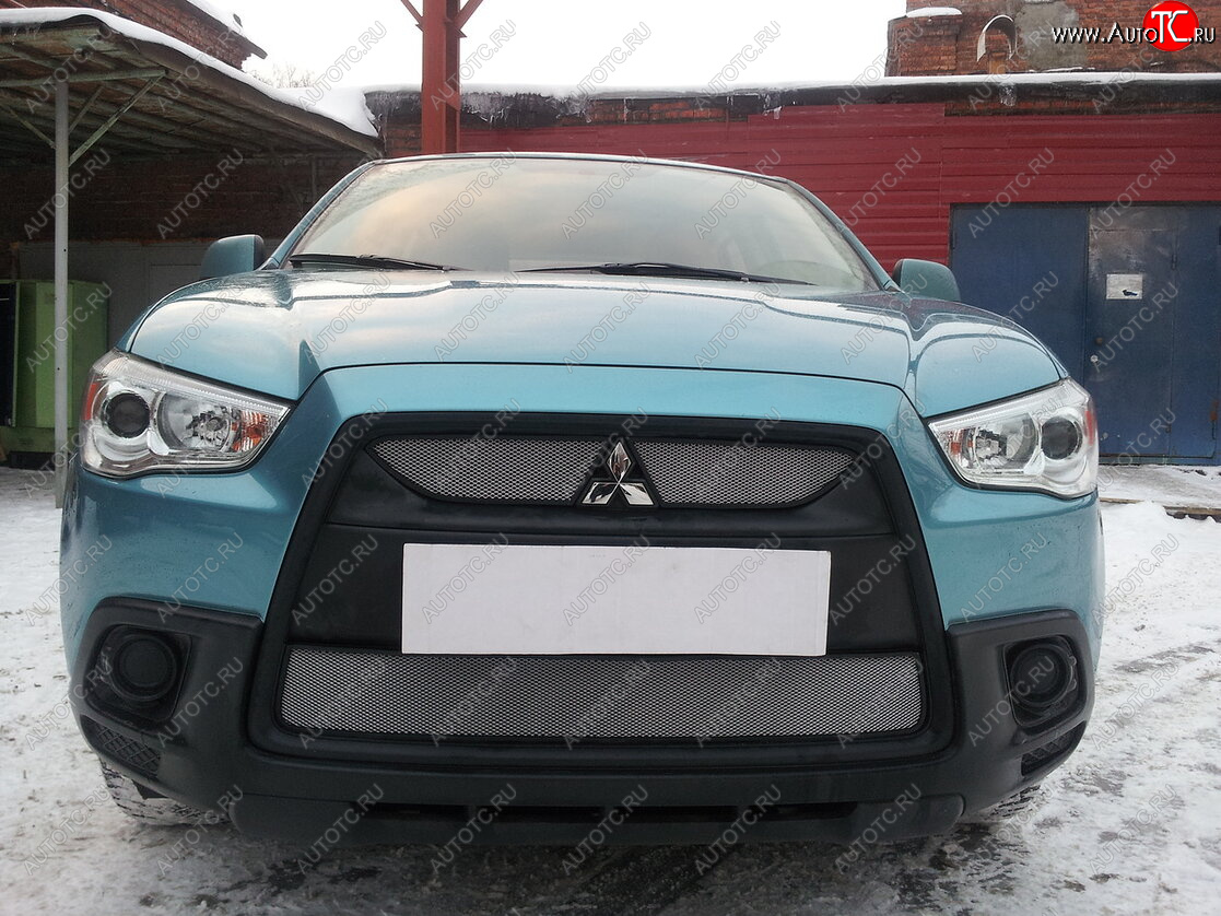 3 099 р. Защитная сетка в бампер (низ, ячейка 3х7 мм) Alfeco Стандарт Mitsubishi ASX дорестайлинг (2010-2012) (Хром)  с доставкой в г. Королёв