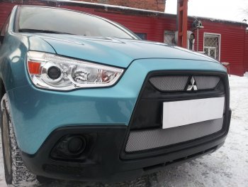 3 099 р. Защитная сетка в бампер (низ, ячейка 3х7 мм) Alfeco Стандарт Mitsubishi ASX дорестайлинг (2010-2012) (Хром)  с доставкой в г. Королёв. Увеличить фотографию 2