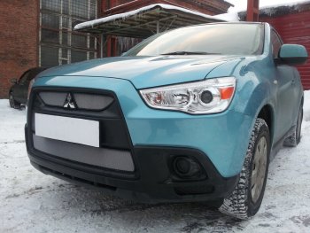 3 099 р. Защитная сетка в бампер (низ, ячейка 3х7 мм) Alfeco Стандарт Mitsubishi ASX дорестайлинг (2010-2012) (Хром)  с доставкой в г. Королёв. Увеличить фотографию 3