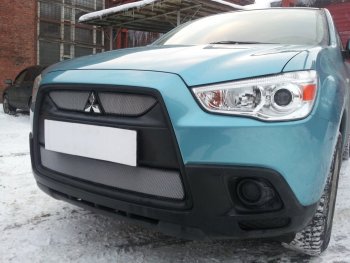 3 099 р. Защитная сетка в бампер (низ, ячейка 3х7 мм) Alfeco Стандарт Mitsubishi ASX дорестайлинг (2010-2012) (Хром)  с доставкой в г. Королёв. Увеличить фотографию 4