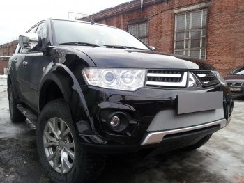 3 589 р. Защитная сетка в бампер (низ, ячейка 3х7 мм) Alfeco Стандарт Mitsubishi L200 4  рестайлинг (2013-2016) (Хром)  с доставкой в г. Королёв. Увеличить фотографию 3