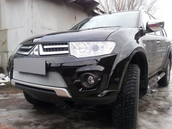 3 589 р. Защитная сетка в бампер (низ, ячейка 3х7 мм) Alfeco Стандарт Mitsubishi L200 4  рестайлинг (2013-2016) (Хром)  с доставкой в г. Королёв. Увеличить фотографию 4