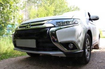 6 999 р. Защитная сетка в бампер (4 части, ячейка 3х7 мм) Alfeco Стандарт Mitsubishi Outlander GF 2-ой рестайлинг (2015-2018) (Чёрная)  с доставкой в г. Королёв. Увеличить фотографию 2