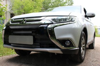 7 249 р. Защитная сетка в бампер (4 части, ячейка 3х7 мм) Alfeco Стандарт Mitsubishi Outlander GF 2-ой рестайлинг (2015-2018) (Хром)  с доставкой в г. Королёв. Увеличить фотографию 2