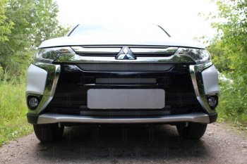 7 249 р. Защитная сетка в бампер (4 части, ячейка 3х7 мм) Alfeco Стандарт Mitsubishi Outlander GF 2-ой рестайлинг (2015-2018) (Хром)  с доставкой в г. Королёв. Увеличить фотографию 3