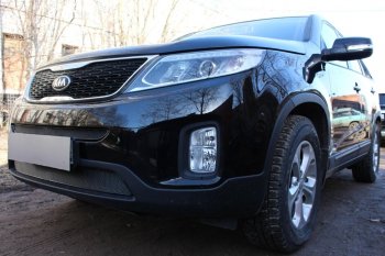 3 989 р. Защитная сетка в бампер (низ, ячейка 4х10 мм) Alfeco Премиум KIA Sorento XM рестайлинг (2012-2015) (Чёрная)  с доставкой в г. Королёв. Увеличить фотографию 4