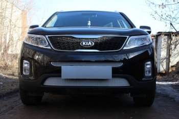 4 299 р. Защитная сетка в бампер (низ, ячейка 4х10 мм) Alfeco Премиум KIA Sorento XM рестайлинг (2012-2015) (Хром)  с доставкой в г. Королёв. Увеличить фотографию 2