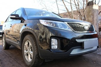 4 299 р. Защитная сетка в бампер (низ, ячейка 4х10 мм) Alfeco Премиум KIA Sorento XM рестайлинг (2012-2015) (Хром)  с доставкой в г. Королёв. Увеличить фотографию 3