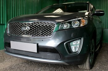 4 299 р. Защитная сетка в бампер (низ, ячейка 4х10 мм) Alfeco Премиум KIA Sorento UM/Prime дорестайлинг (2014-2018) (Чёрная)  с доставкой в г. Королёв. Увеличить фотографию 2