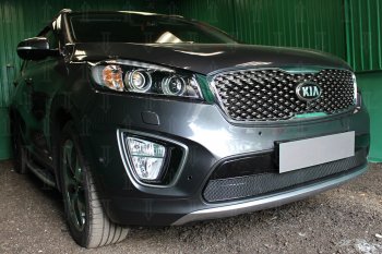 4 299 р. Защитная сетка в бампер (низ, ячейка 4х10 мм) Alfeco Премиум KIA Sorento UM/Prime дорестайлинг (2014-2018) (Чёрная)  с доставкой в г. Королёв. Увеличить фотографию 3