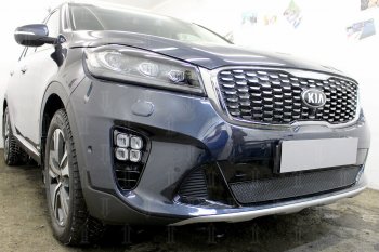 4 199 р. Защитная сетка в бампер (низ, ячейка 4х10 мм) Alfeco Премиум KIA Sorento UM/Prime рестайлинг (2018-2020) (Чёрная)  с доставкой в г. Королёв. Увеличить фотографию 3