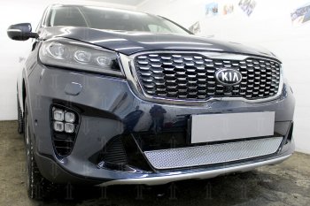 4 299 р. Защитная сетка в бампер (низ, ячейка 4х10 мм) Alfeco Премиум KIA Sorento UM/Prime рестайлинг (2018-2020) (Хром)  с доставкой в г. Королёв. Увеличить фотографию 2