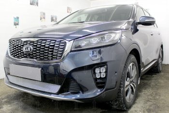 4 299 р. Защитная сетка в бампер (низ, ячейка 4х10 мм) Alfeco Премиум KIA Sorento UM/Prime рестайлинг (2018-2020) (Хром)  с доставкой в г. Королёв. Увеличить фотографию 3