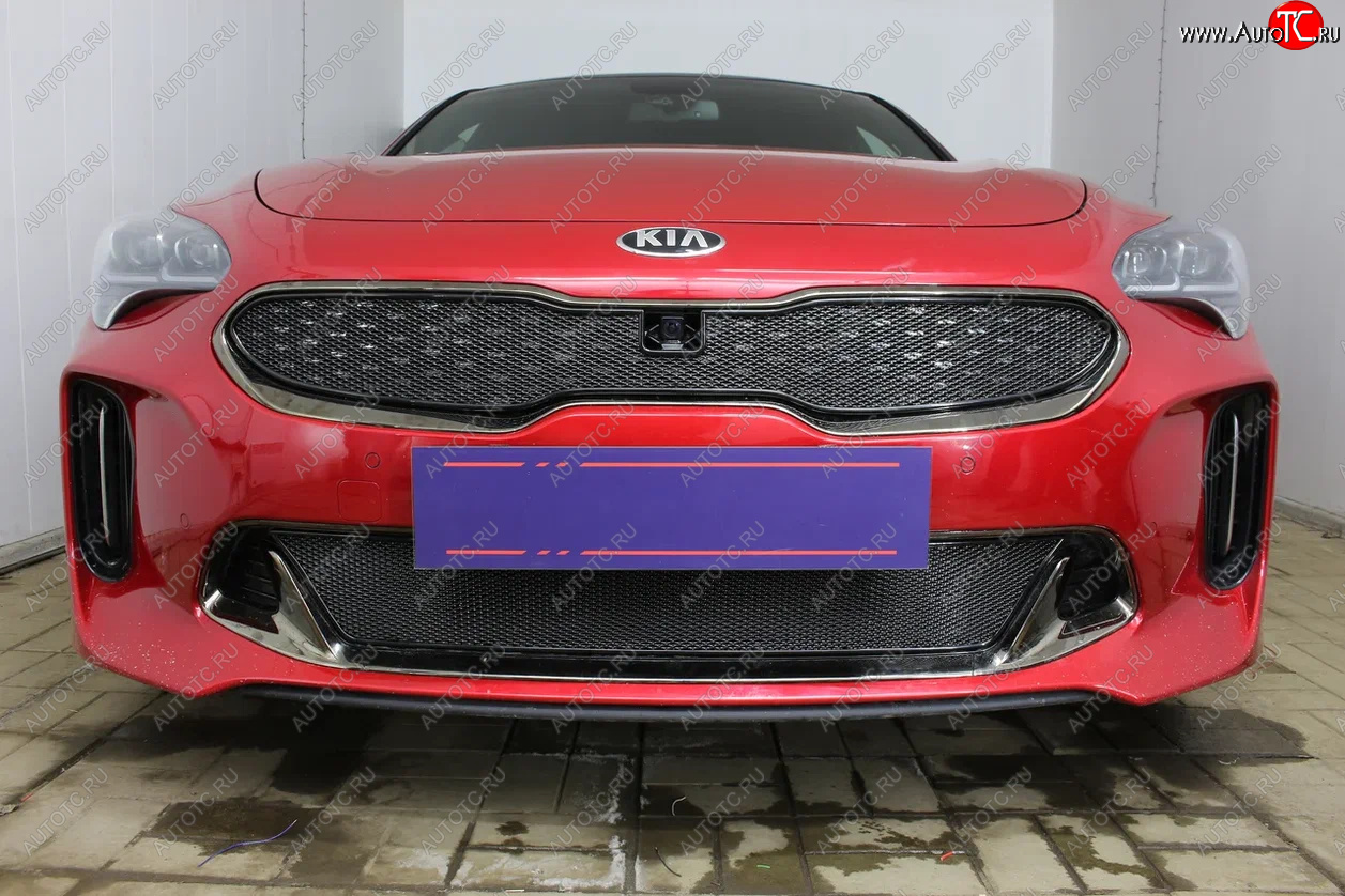 4 099 р. Защитная сетка в бампер (низ, ячейка 4х10 мм) Alfeco Премиум KIA Stinger (2017-2024) (Чёрная)  с доставкой в г. Королёв