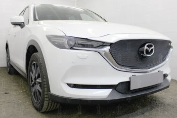 6 299 р. Защитная сетка в бампер (верх, 3D, ячейка 4х10 мм) Alfeco Премиум Mazda CX-5 KF (2016-2024) (Чёрная)  с доставкой в г. Королёв. Увеличить фотографию 2