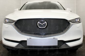 6 299 р. Защитная сетка в бампер (верх, ячейка 4х10 мм) Alfeco Премиум Mazda CX-5 KF (2016-2025) (Чёрная)  с доставкой в г. Королёв. Увеличить фотографию 1