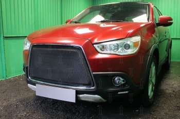 6 999 р. Защитная сетка в бампер (3D, ячейка 4х10 мм) Alfeco Премиум Mitsubishi ASX дорестайлинг (2010-2012) (Чёрная)  с доставкой в г. Королёв. Увеличить фотографию 2