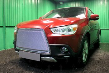 8 349 р. Защитная сетка в бампер (3D, ячейка 4х10 мм) Alfeco Премиум Mitsubishi ASX дорестайлинг (2010-2012) (Хром)  с доставкой в г. Королёв. Увеличить фотографию 3